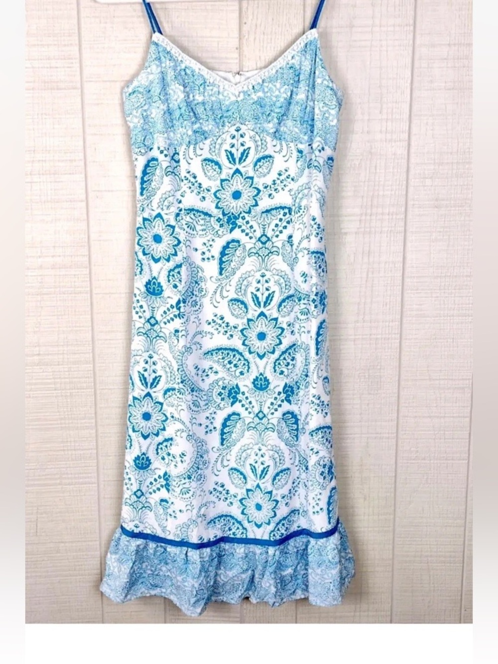 Y2K 100% Silk BOHO PAISLEY FLORAL RUFFLED LINED Ann Taylor Loft Slip Dress Sz 4